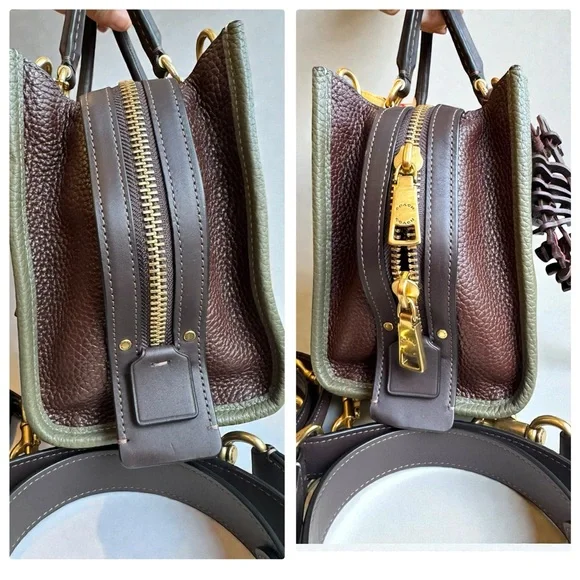 Coach Rogue 25 Color Block Satchel Amy Green and Large Dino Charm - Picture 9 of 15